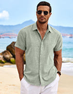Load image into Gallery viewer, COOFANDY Men&#39;s Casual Shirts Button Up Shirt Linen Summer Beach Outfit Yoga Tee Light Green Large
