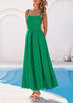 Load image into Gallery viewer, PRETTYGARDEN Womens Sleeveless Maxi Summer Dresses 2026 Hollow Out Eyelet Square Neck Ruffle Flowy Beach Vacation Sundress (Green,Medium)
