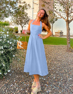 Load image into Gallery viewer, ZESICA Women's Summer Sleeveless Halter Midi Dress 2026 Off Shoulder High Waist Flowy Beach Wedding Guest Long Dresses Blue Small

