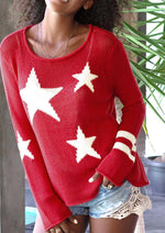 Load image into Gallery viewer, Winioder Women American Flag Sweater 4th of July Long Sleeve Crewneck Star Sweatshirt Vintage Hollow Out Knit Pullover Jumper Tops(Star Red,S)
