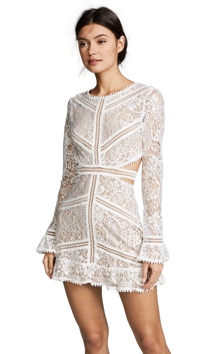 For Love & Lemons Women's Emerie Cutout Dress, White, L