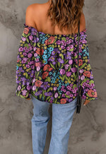 Load image into Gallery viewer, Spriolim Womens Boho Floral Off Shoulder Top Long Sleeve Casual Shirt Cute Summer Blouses Floral Purple, Medium
