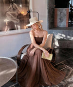 Load image into Gallery viewer, Curvphilo Strapless Bodycon Maxi Dress Women Double Lined Modal Mesh Formal Cocktail Party Wedding Guest Dress (Double Lined, US, Alpha, Medium, Regular, Regular, Chocolate Brown)
