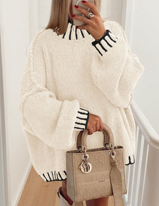 PRETTYGARDEN Women's 2025 Fall Oversized Pullover Sweaters Long Sleeve Mock Neck Chunky Knit Jumper Tops Winter Clothing (White,Medium)