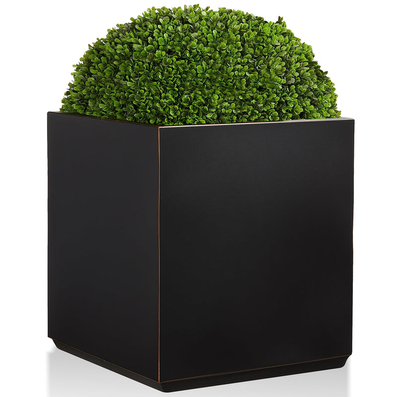 Wallowa Metallic Heavy Cube Planter Box, No Assemble, Seamless Large Square Planter for Trees, Plants and Flowers 21”Lx21”Wx24”H 35Pounds Black with Hand Brushed Gold Rim