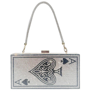 MAYIFDO Diamond Sliver Crystal Evening Bag Rhinestone Bling Handbags Ace of Spades Purses Poker Card Clutch For Party.