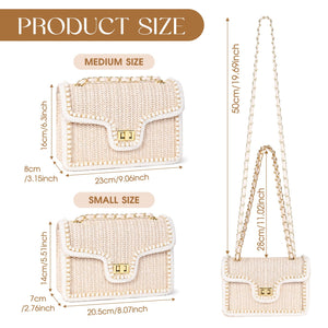 OWGSEE Straw Crossbody Bags for Women Summer Pearl Straw Clutch Purse Woven Shoulder Bag Vacation Handbags (Medium)