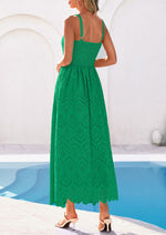 Load image into Gallery viewer, PRETTYGARDEN Womens Sleeveless Maxi Summer Dresses 2026 Hollow Out Eyelet Square Neck Ruffle Flowy Beach Vacation Sundress (Green,Medium)
