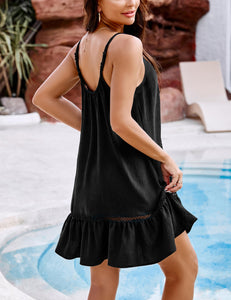 Blooming Jelly Womens Bathing Suit Cover Up Swim Beach Dresses Cover Ups Spaghetti Straps Swimsuit Coverups (M, Black)