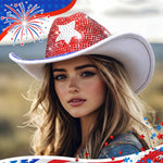 Load image into Gallery viewer, Glitopper American Flag Cowboy Hat 4th of July Patriotic White Blue Red Rhinestone Western Hat Accessories America Independence Day 250 Years Cap for Photo Prop Party Supplies
