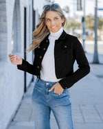 Load image into Gallery viewer, luvamia Women&#39;s Fashion Long Sleeve Denim Jean Jacket Black Cropped Denim Jacket True Black Size Medium

