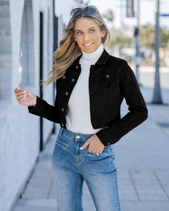 luvamia Women's Fashion Long Sleeve Denim Jean Jacket Black Cropped Denim Jacket True Black Size Medium