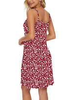 Load image into Gallery viewer, WNEEDU Women&#39;s Summer Spaghetti Strap Button Down V Neck Casual Beach Cover Up Dress with Pockets,Floral Red L

