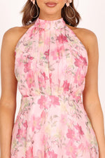 Load image into Gallery viewer, Petal &amp; Pup Gardenia Halter Mini Dress - Pink Floral 8
