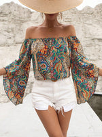 Load image into Gallery viewer, Floerns Women&#39;s Boho Off Shoulder 3/4 Bell Sleeve Summer Blouse Top Multi Paisley S
