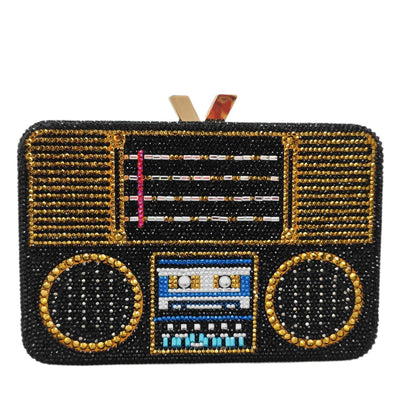 Boutique De FGG Retro Crystal Clutch Purses for Women Luxury Rhinestone Evening Bag Novelty Formal Party Clutch Handbag,Mini,Black Boombox