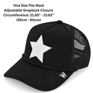 VINTAGE HAVANA Black Trucker Hats Women White Pearl Embellished Star & Rope | Mesh Adjustable Snapback Hat | Men Women Baseball Cap