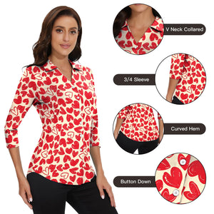 Soneven Womens 3/4 Sleeve Golf Blouses Long Sleeve Button Down Shirts for Women Work Blouses V Neck Collared Shirts