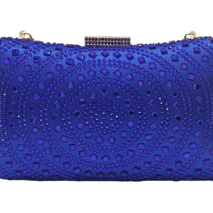 Crystal Box Clutch Rhinestone Handbags For Women Party Purse Wedding Evening Bag(blue)
