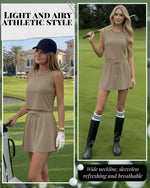 Load image into Gallery viewer, JoyMotion 2 Piece Skirt Sets for Women Cotton Summer Outfits Cropped Tennis Skirts Casual Lounge Matching Skort(Khaki,Medium)
