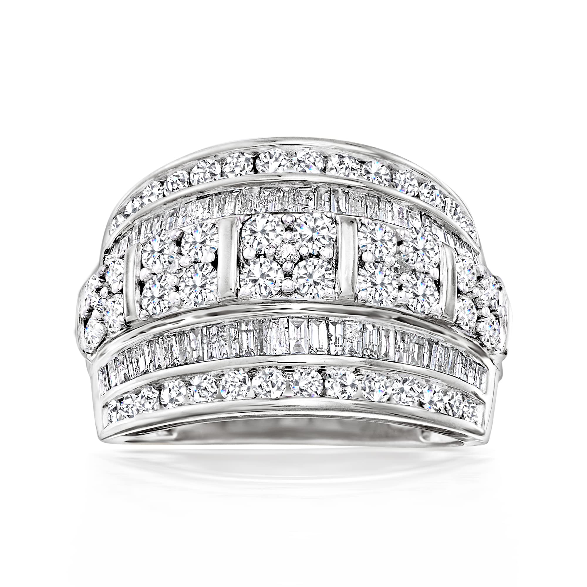 Ross-Simons 2.00 ct. t.w. Baguette and Round Diamond Multi-Row Ring in Sterling Silver. Size 5