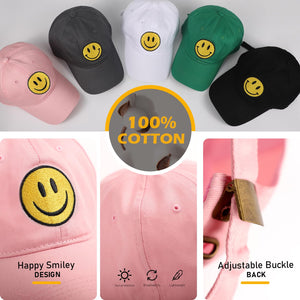 SONMONY Smile Face Baseball Cap for Women Men Cute Baseball Caps Unstructured Cotton Dad Hat Pink