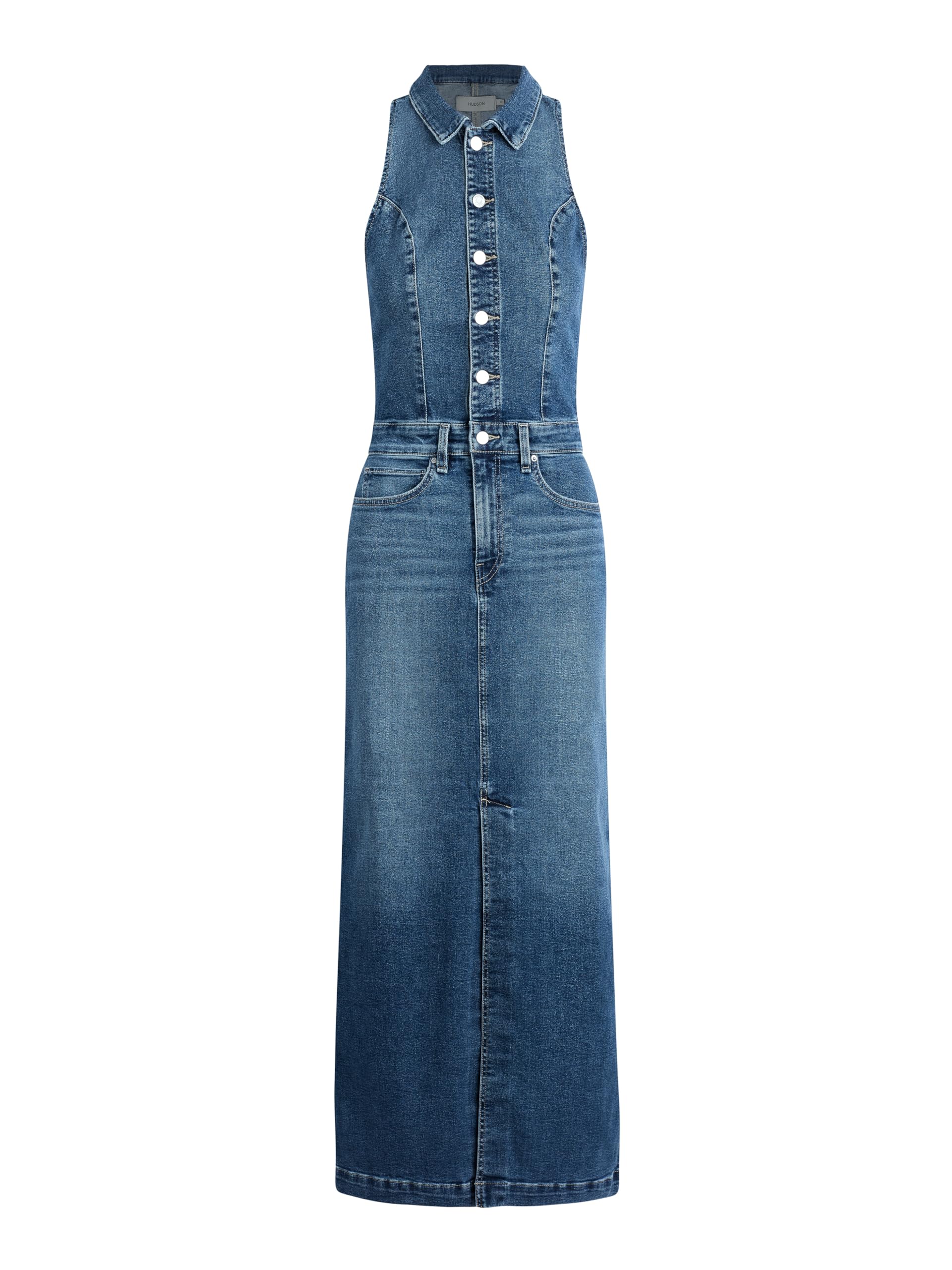HUDSON Women's Sleeveless Collared Halter Neck Utility Dress with Pockets, Riches