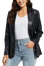 Load image into Gallery viewer, Fahsyee Women's Faux Leather Blazer Jacket Women, Black Motorcycle Jackets Moto Biker Coat Vegan Pleather Fashion M
