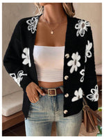 Load image into Gallery viewer, SHENHE Women's Floral Print Button Down Cardigan V Neck Drop Shoulder Knit Outerwear Black Medium
