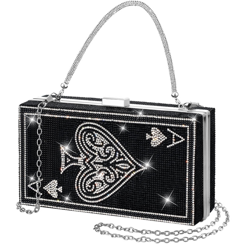 Trnayi Women Poker Card Evening Clutch Rhinestone Purse Casino Vegas Novelty Purse Queen Hearts Bags Playing Cards Gift(Black, Ace of Spades)