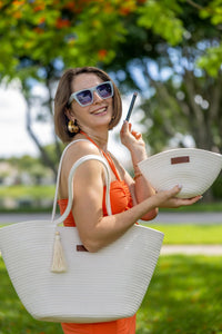 Large Woven Tote & Small Handbag Set for Women, Cotton Rope Shoulder Bag for Beach Pool Travel Weekends, Purse for Essentials (White)