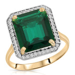 Load image into Gallery viewer, Galaxy Gold GG 4.70 Carat Total Weight 14K Solid Yellow Gold Emerald with Natural Diamonds Halo Ring Brilliant Octagon Emerald Shape Cut Round Diamonds Anniversary Engagement Ring (8.5)

