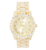 Load image into Gallery viewer, Charles Raymond Women's Big Rocks Bezel Colored Dial with Roman Numerals Fully Iced Out Watch - ST10327LA (Gold-Gold)
