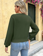 Load image into Gallery viewer, Zeagoo Womens Cropped V-Neck Sweater Lantern Sleeve Ribbed Knit Pullover Sweater Fall Fashion 2025 Army Green
