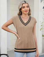 Load image into Gallery viewer, LOMON Sweater Vests for Women 2025 Cap Sleeve Cable-Knit V Neck Tunic Tops Casual Trendy Sleeveless Sweaters (Khaki_XL)
