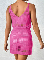Load image into Gallery viewer, Dokotoo Bathing Suit Cover Ups for Women 2025 Summer Fashion Scoop Neck Sleeveless Spaghetti Straps Waist Crochet Hollow Out Knit Sexy Short Bikini Beach Dress Essentials Hot Pink Medium

