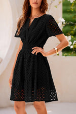 Load image into Gallery viewer, PRETTYGARDEN Womens 2025 Summer Short Dress V Neck Short Sleeve A Line Hollow Out Lace Ruffle Cute Casual Beach Party Dresses (Black,Small)
