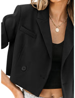 Load image into Gallery viewer, Luvamia Womens Fashion Lapel Cropped Blazer - Business Casual Open Front Black Blazer for Women&#39;s Interview Outfits - Size Medium (Fits Size 8 / 10)
