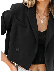 Luvamia Womens Fashion Lapel Cropped Blazer - Business Casual Open Front Black Blazer for Women's Interview Outfits - Size Medium (Fits Size 8 / 10)