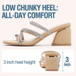 Load image into Gallery viewer, Vepose Women's Nude Heeled Sandals 3 Inch Chunky Block Raffia Heels - Rhinestone Strappy Square Open Toe Slip On Shoes for Casual Dressy Daily Wear Wedding Prom, Size 9 US (CJY6122 apricot 09)
