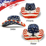 Load image into Gallery viewer, FLUFFY SENSE. American Flag Cowboy Cowgirl Hat Patriotic USA Western Hat 4th of July Party Parade Rodeo Cowgirl Outfit for Women, Blue Gold Shine
