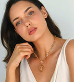 Load image into Gallery viewer, POMINA Chunky Gold Coin Necklace for Women Trendy Fashion Statement Toggle Necklace Worn Gold Tone Pendant Necklace Women Jewelry Gifts (Worn Gold)
