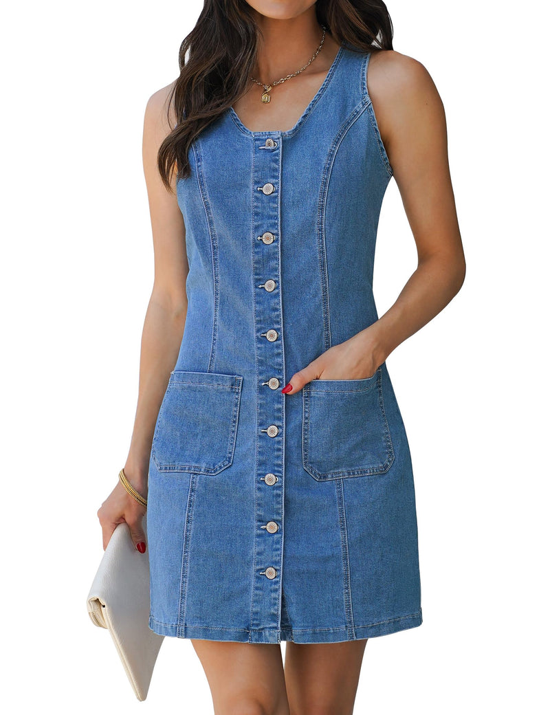 luvamia Denim Dresses for Ladies Short Dresses for Women Casual Bay Blue Medium Size 8 Size 10