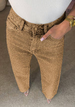 Load image into Gallery viewer, Famnbro Womens Rhinestone Jeans Baggy Y2K High Waisted Straight Wide Leg Sparkly Bling Glitter Denim Pants Brown

