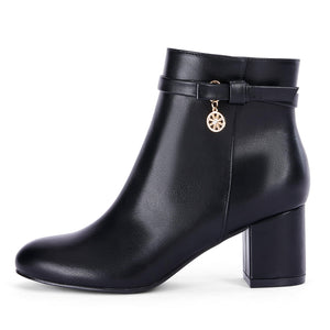 Coutgo Women's Ankle Boots Chunky Block Low Heel Vintage Tie Knot Booties Shoes with Side Zipper