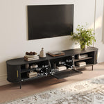 Load image into Gallery viewer, POVISON Mid Century Modern TV Stand for 75+ inch TV, Sliding Door Entertainment Center with Storage, Wood TV Console, Media Console for Living Room Bedroom, Fully-Assembled (Black, 94.49&quot;)
