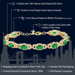 Load image into Gallery viewer, Gem Stone King 18K Yellow Gold Plated Silver Green Simulated Emerald Tennis Bracelet For Women (8.00 Cttw, Oval 6X4MM, 7 Inch With 1 Inch Extender)
