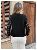 Load image into Gallery viewer, SweatyRocks Women&#39;s Polka Dots Lightweight 3/4 Sleeve Jackets Open Front Long Sleeve Elegant Jacket Outwear Black Lace X-Large
