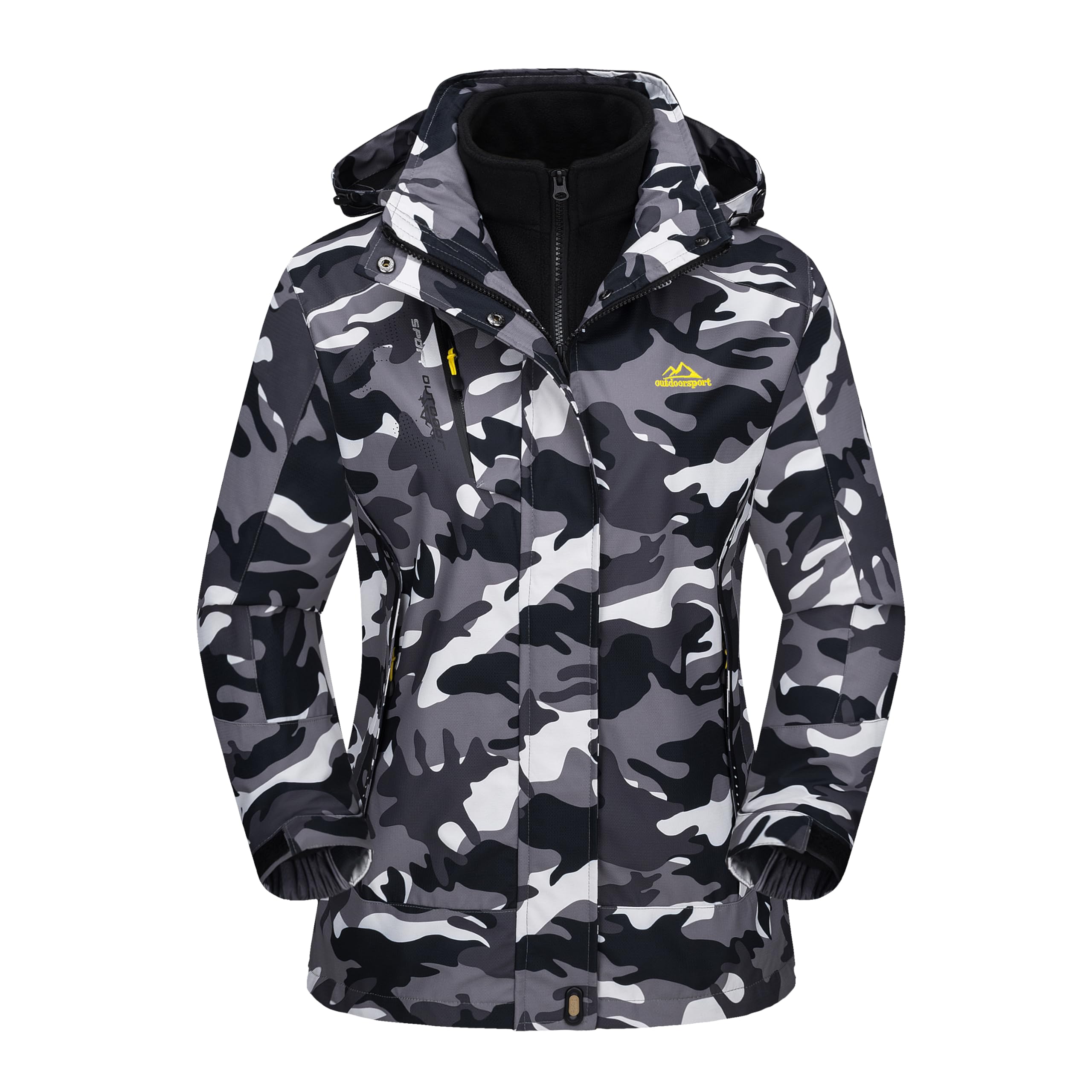 MAGCOMSEN Womens Black Camo Jacket 3 in 1 Snow Jacket Waterproof Insulated Snow Coats Ladies Jacket Coats Outdoors Black Camo M