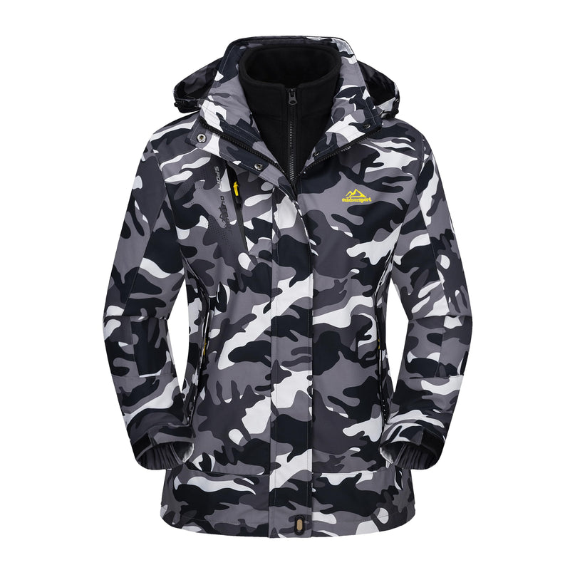 MAGCOMSEN Womens Black Camo Jacket 3 in 1 Snow Jacket Waterproof Insulated Snow Coats Ladies Jacket Coats Outdoors Black Camo M